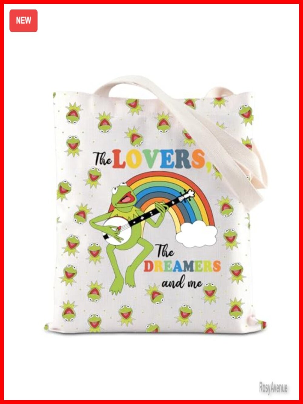 Canvas Tote Bag Rainbow Frog Lover Reusable Shopping Shoulder Bag